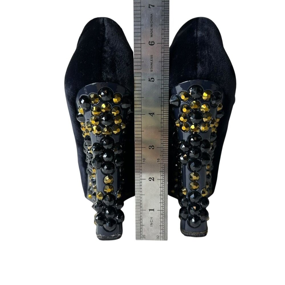 LOUIS VUITTON Wedge Pumps Heel Beaded Velvet Black Size EU 36/US 5.5 Cross Strap - Picture 15 of 17